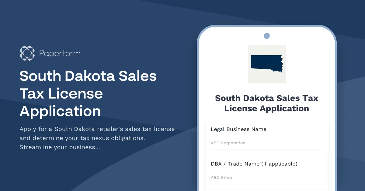 South Dakota Sales Tax License Application