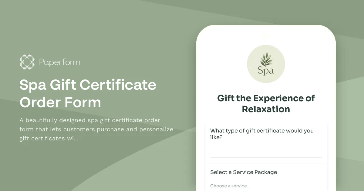 Spa Gift Certificate Order Form
