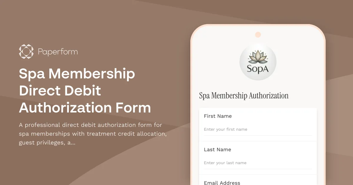 Spa Membership Direct Debit Authorization Form