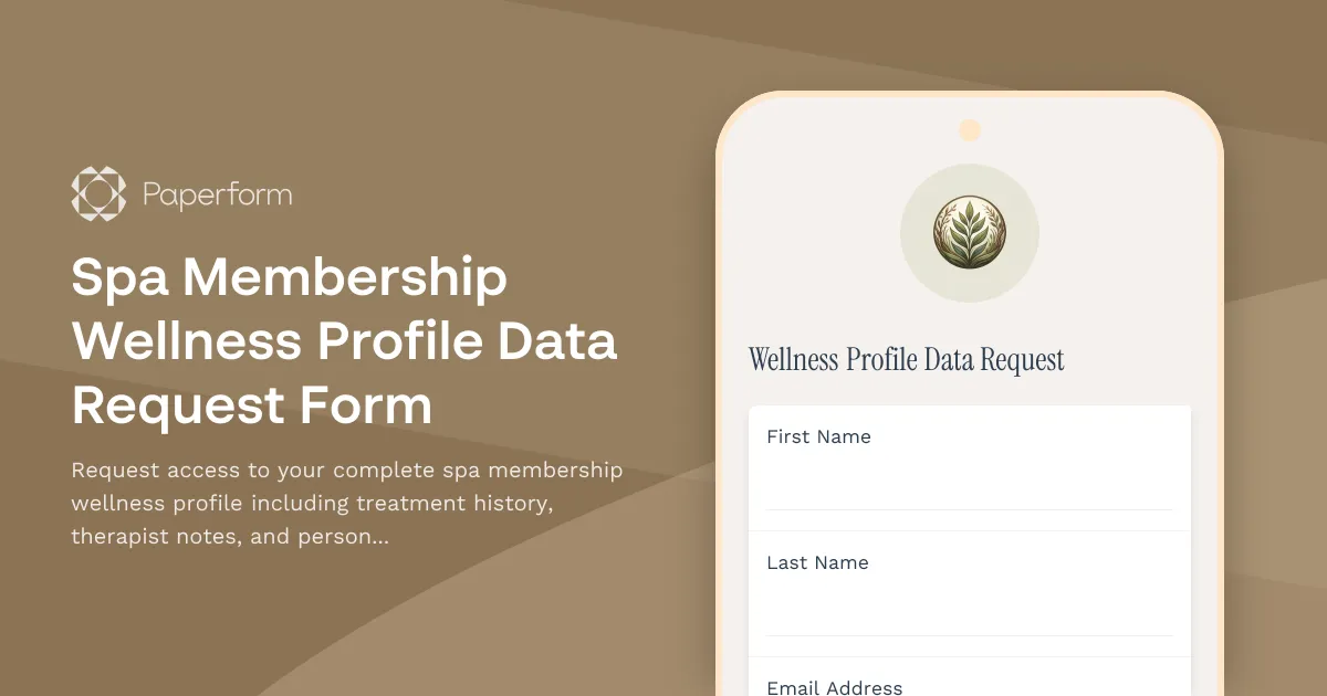 Spa Membership Wellness Profile Data Request Form