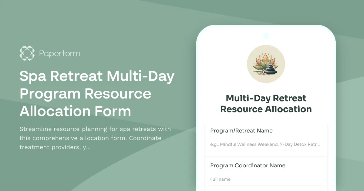 Spa Retreat Multi-Day Program Resource Allocation Form