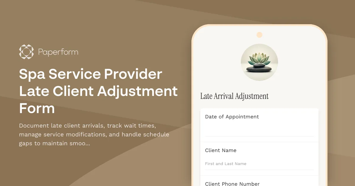 Spa Service Provider Late Client Adjustment Form