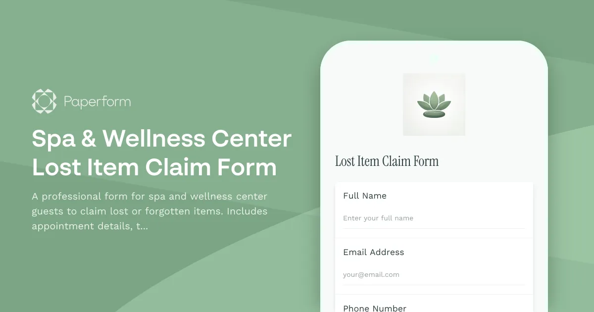 Spa & Wellness Center Lost Item Claim Form