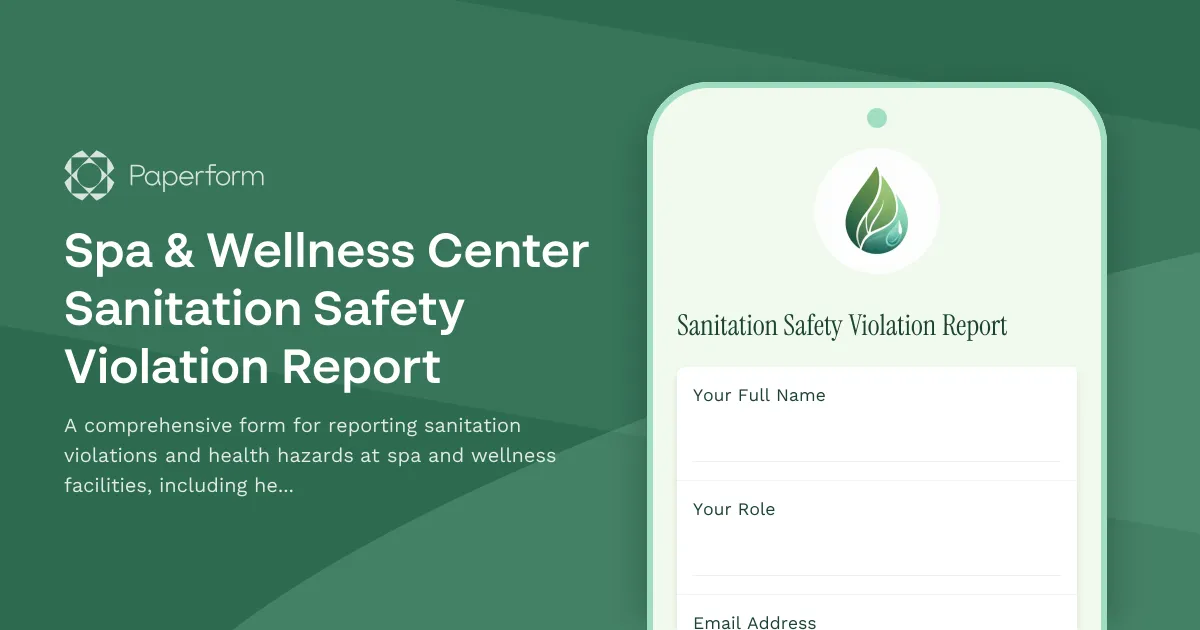 Spa & Wellness Center Sanitation Safety Violation Report