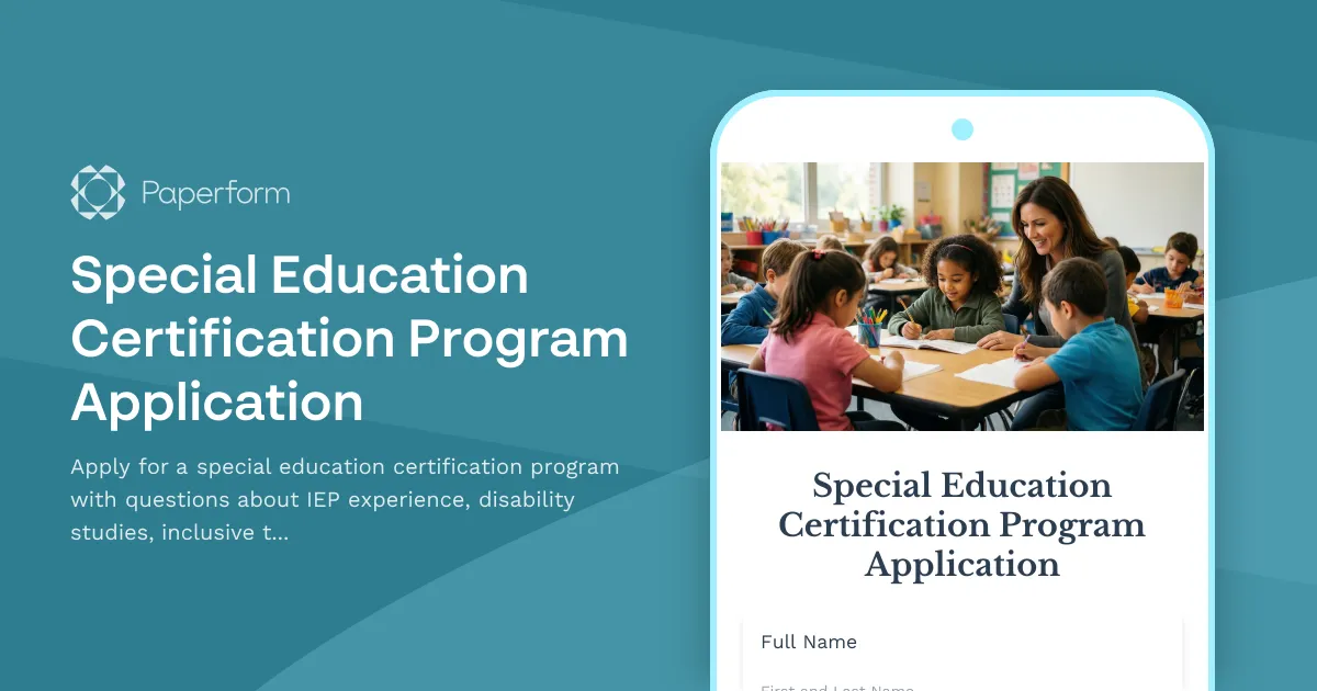Special Education Certification Program Application