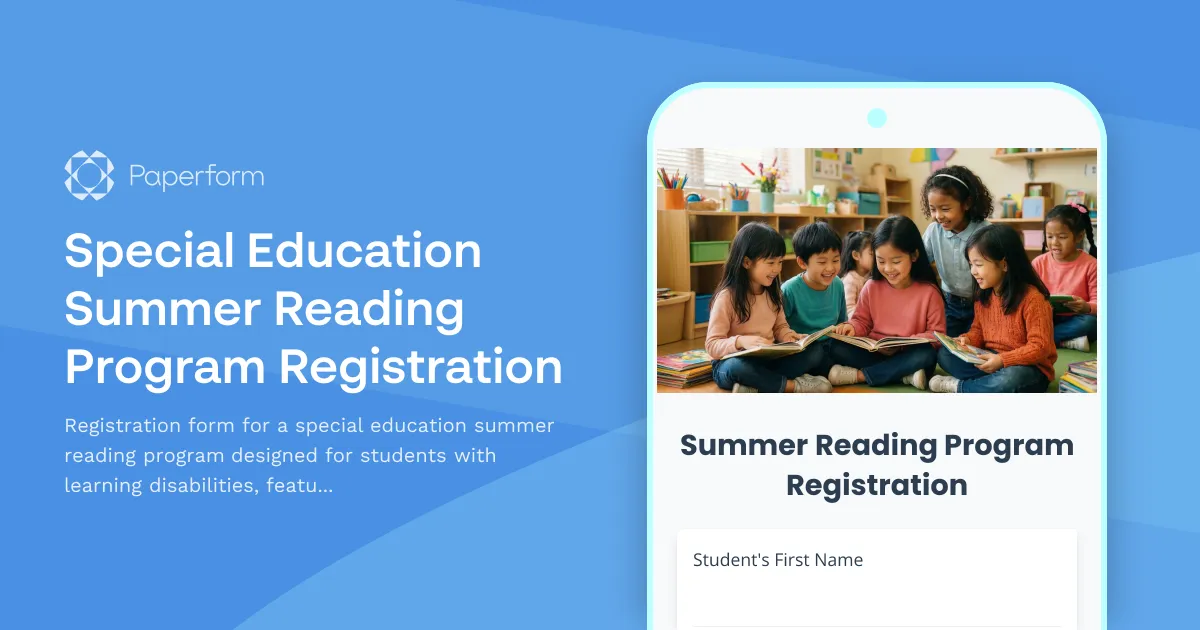 Special Education Summer Reading Program Registration