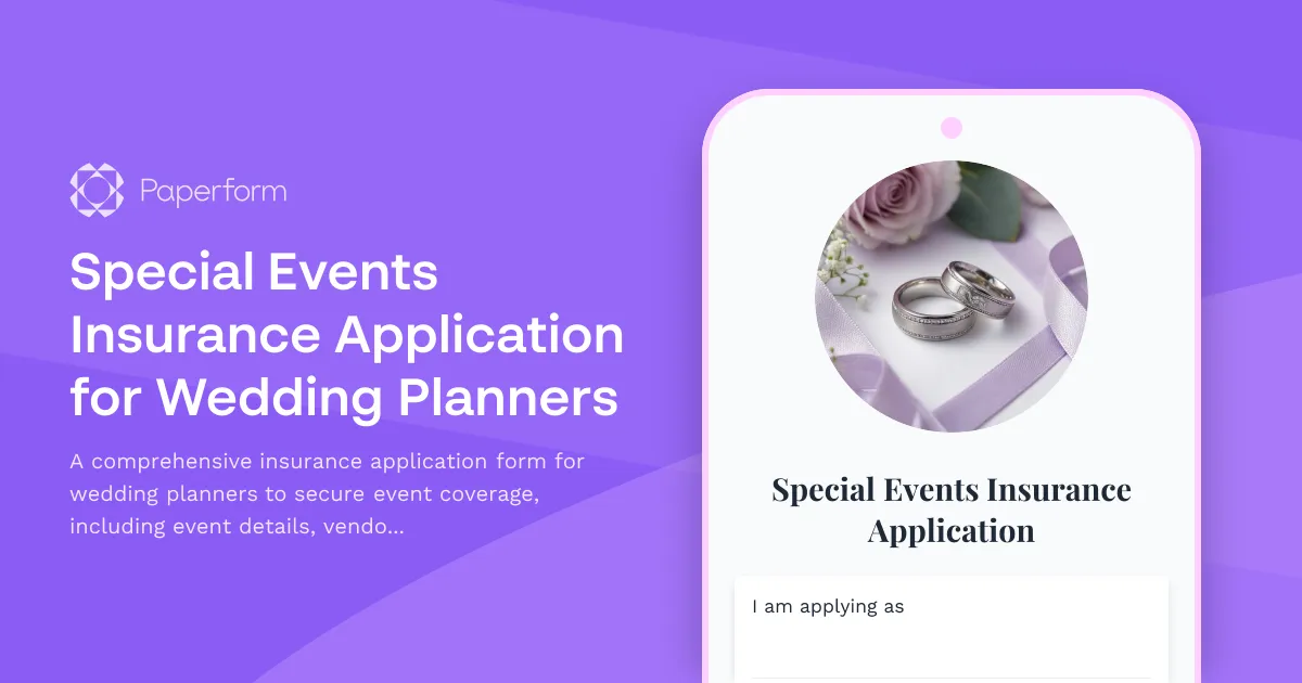 Special Events Insurance Application for Wedding Planners