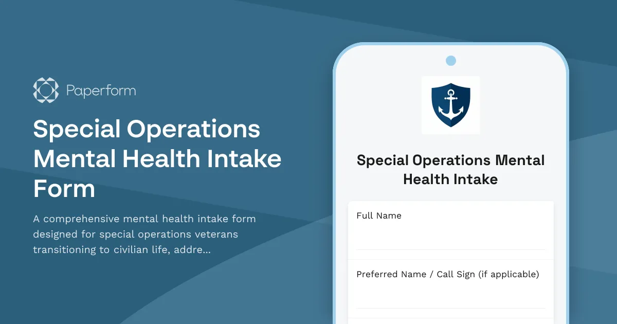 Special Operations Mental Health Intake Form