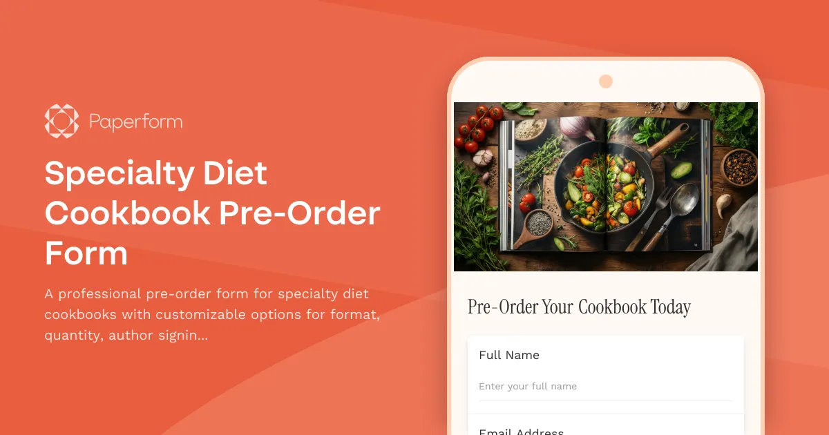 Specialty Diet Cookbook Pre-Order Form