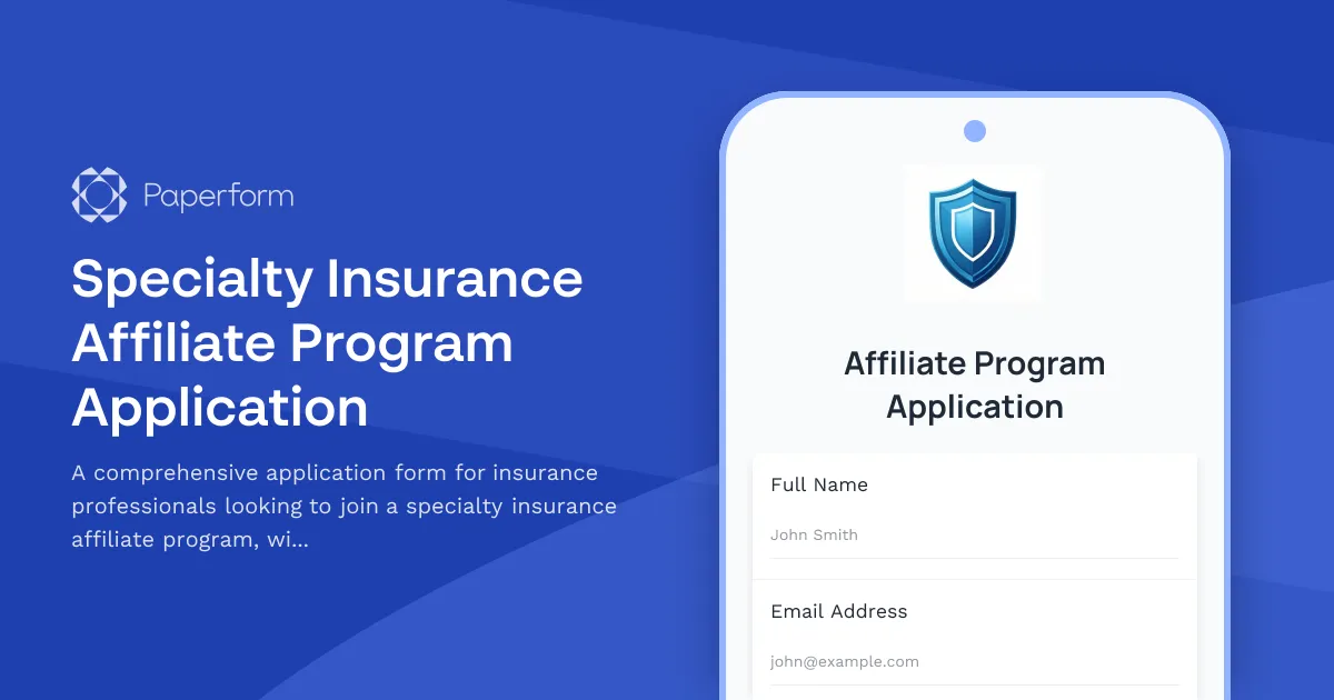 Specialty Insurance Affiliate Program Application