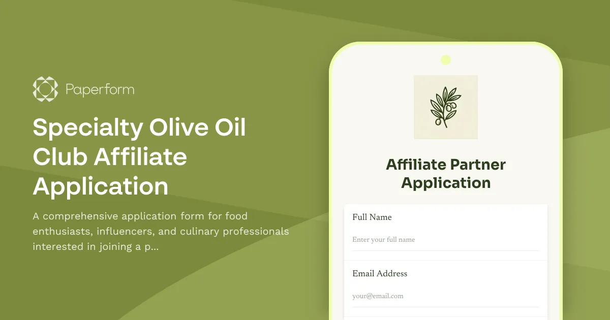 Specialty Olive Oil Club Affiliate Application