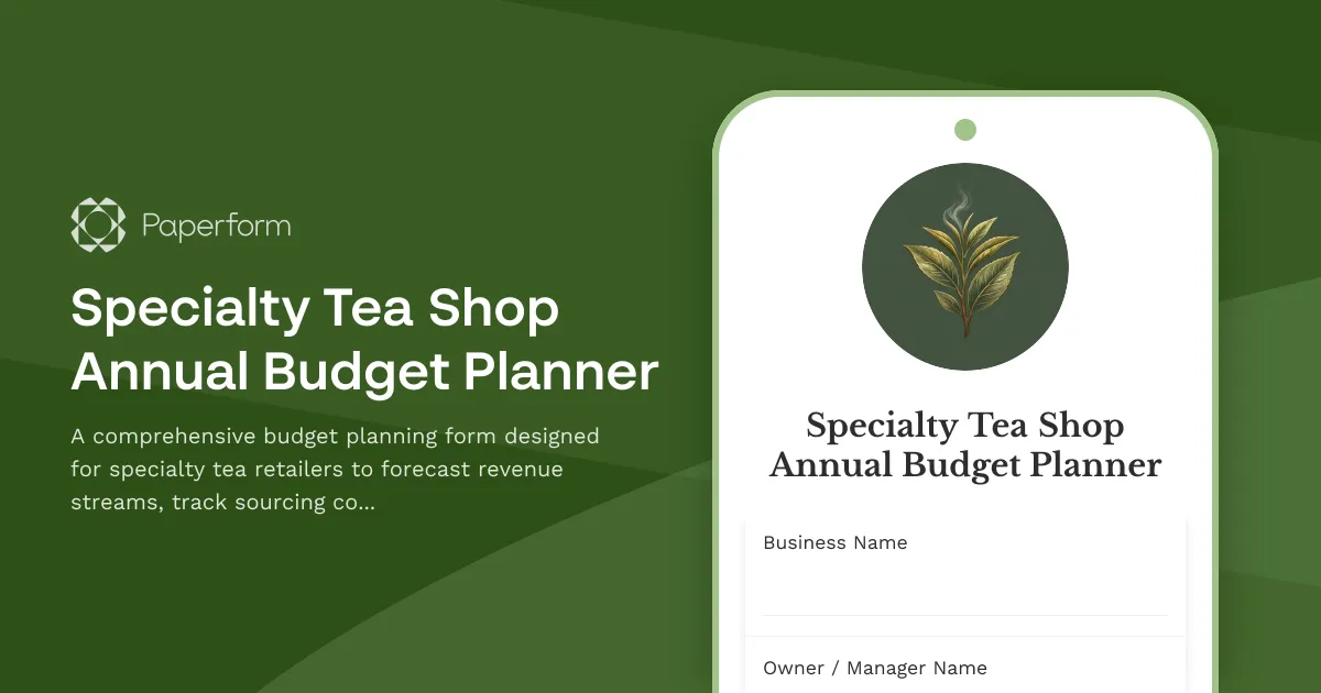 Specialty Tea Shop Annual Budget Planner