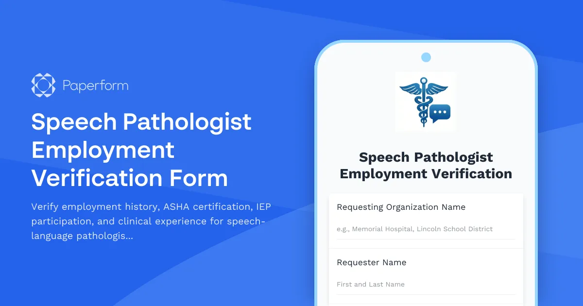 Speech Pathologist Employment Verification Form