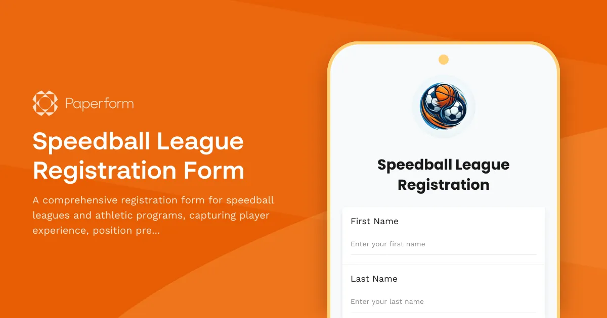 Speedball League Registration Form