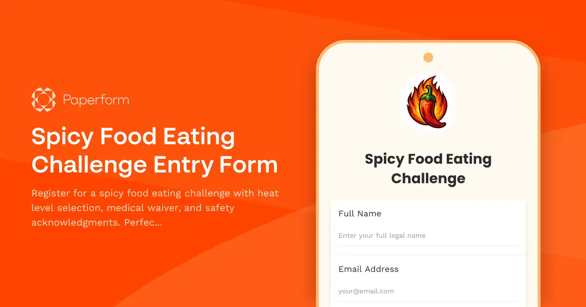 Spicy Food Eating Challenge Entry Form