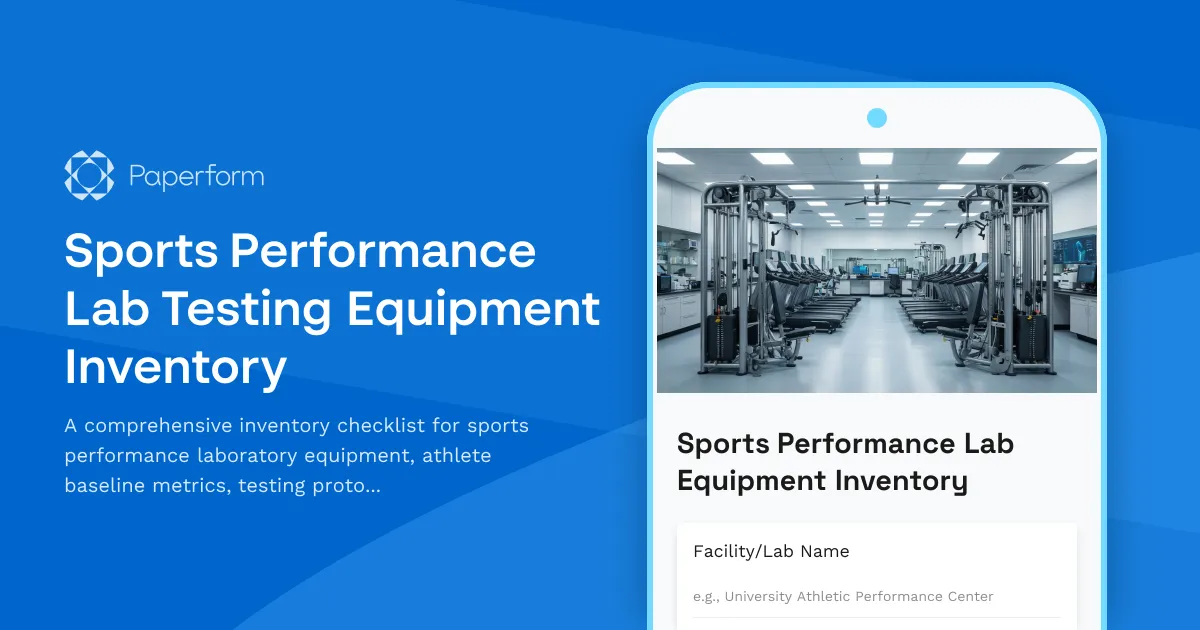 Sports Performance Lab Testing Equipment Inventory