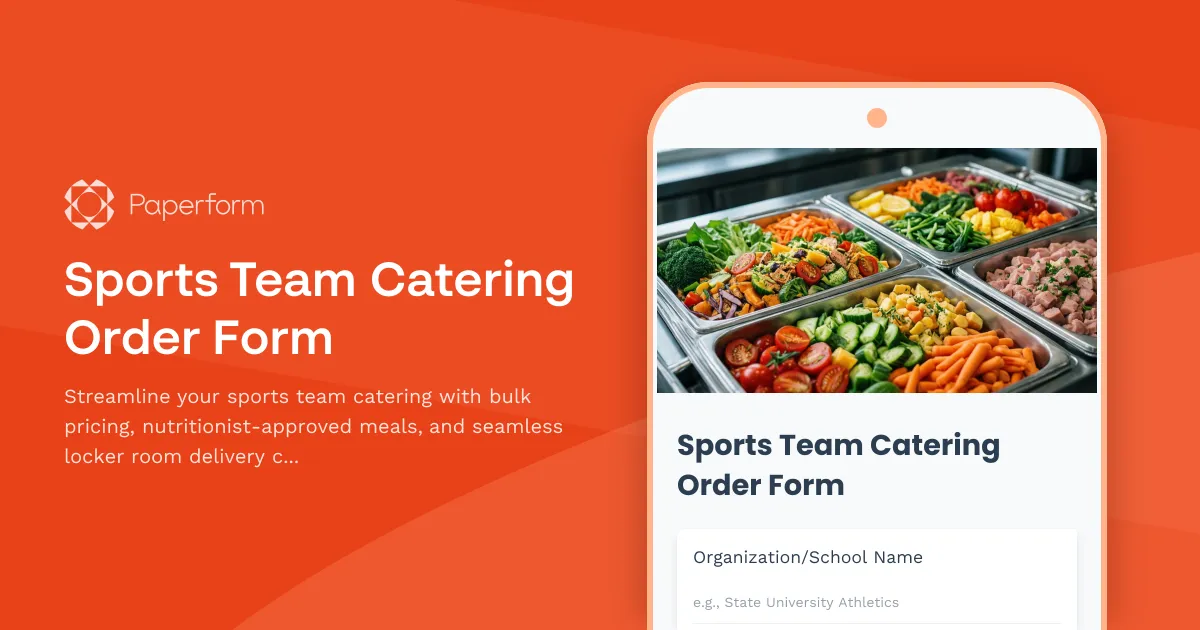 Sports Team Catering Order Form