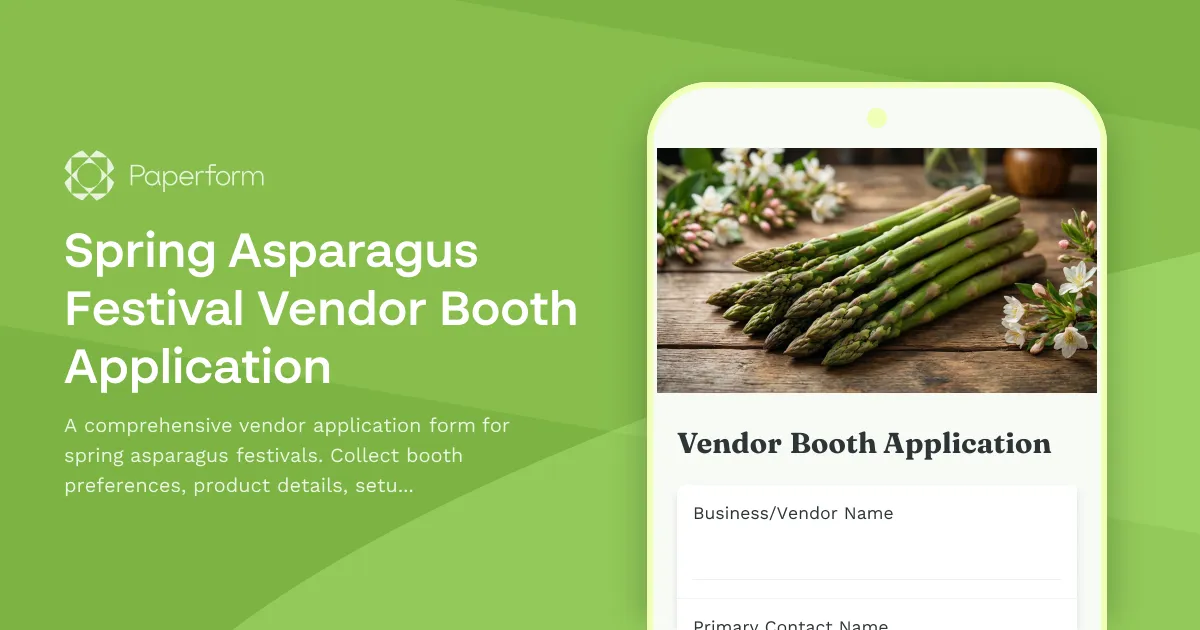 Spring Asparagus Festival Vendor Booth Application