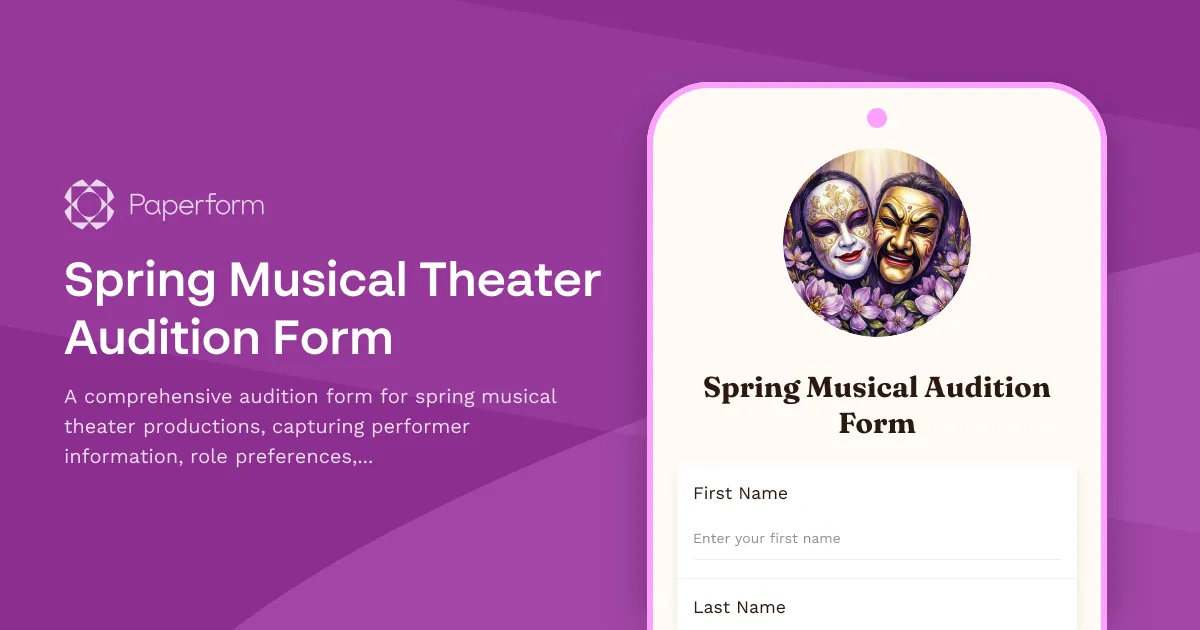 Spring Musical Theater Audition Form