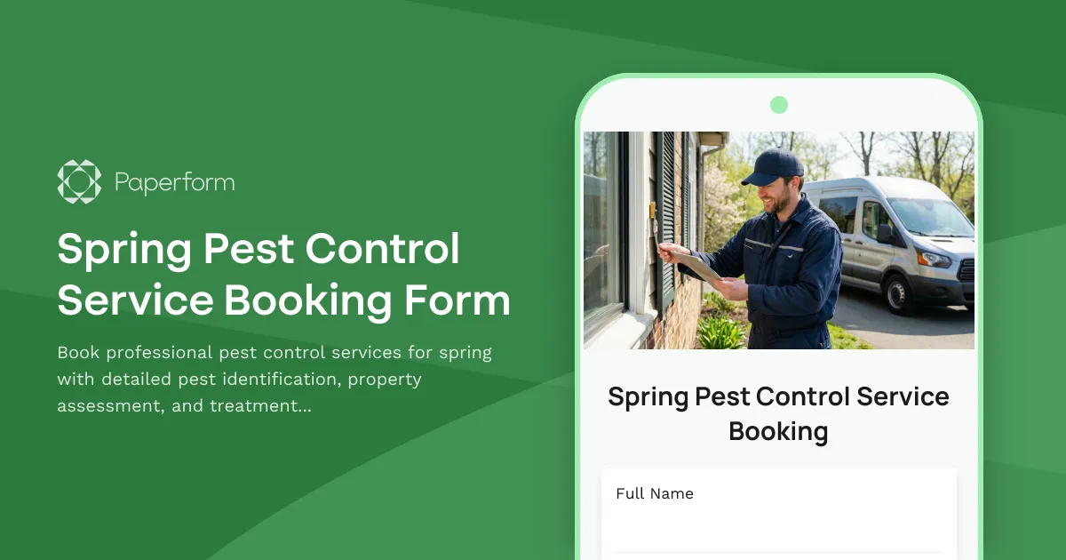 Spring Pest Control Service Booking Form
