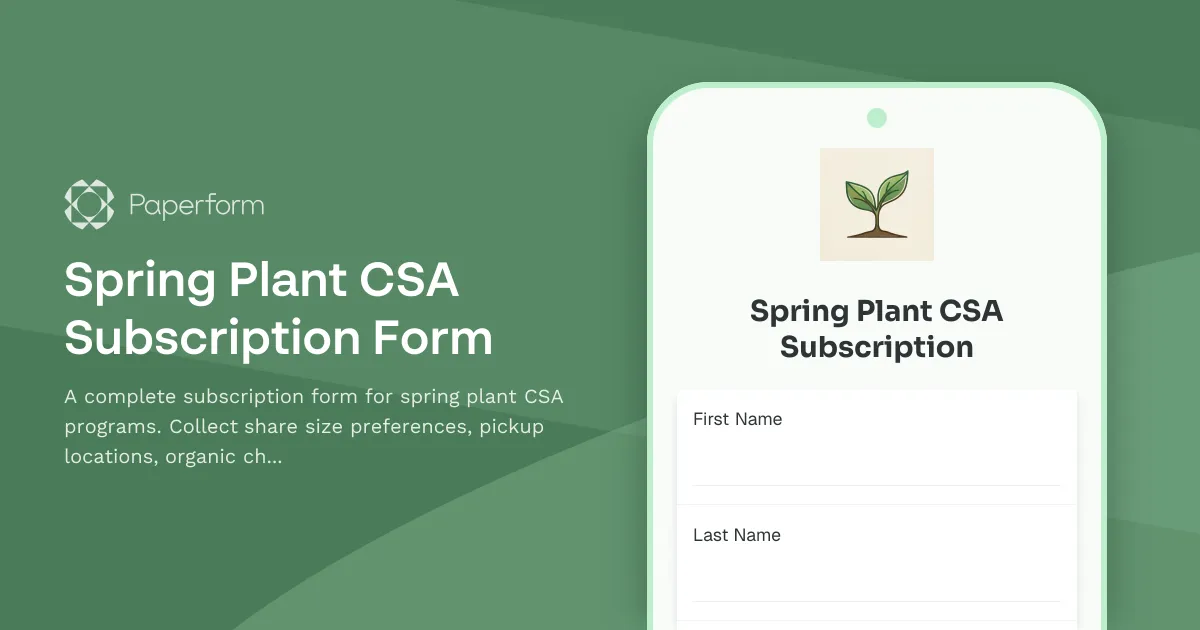 Spring Plant CSA Subscription Form