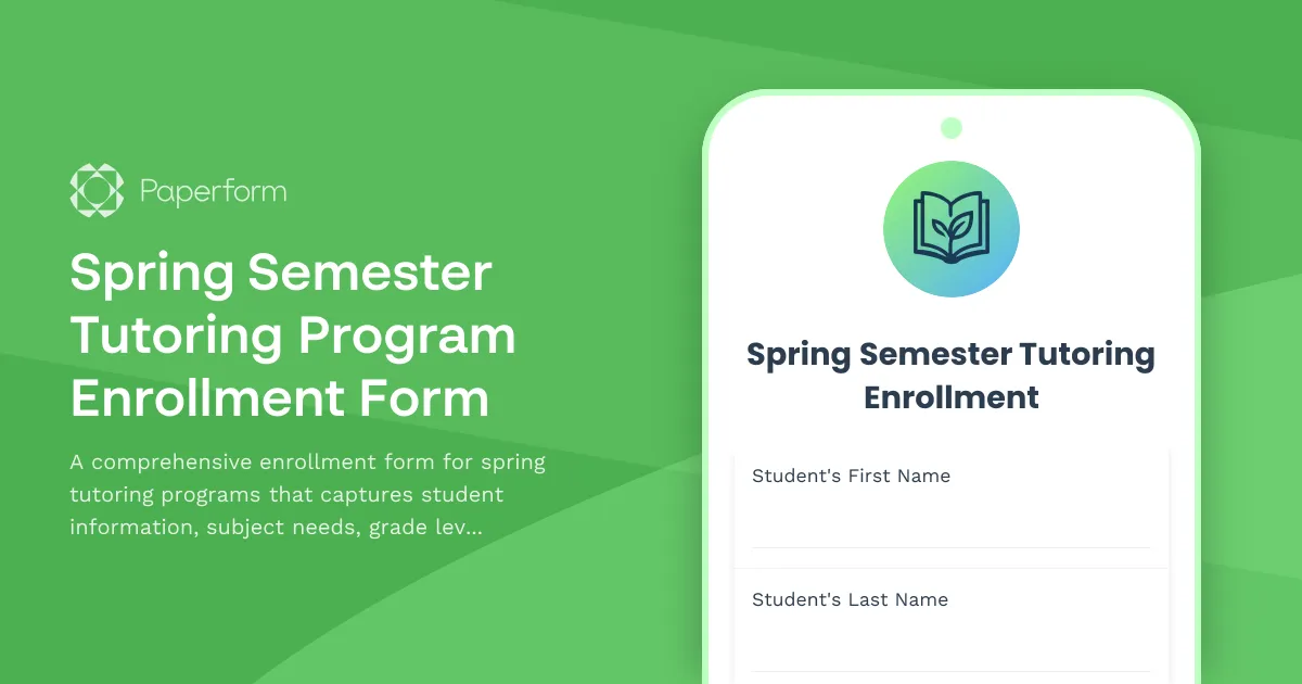 Spring Semester Tutoring Program Enrollment Form