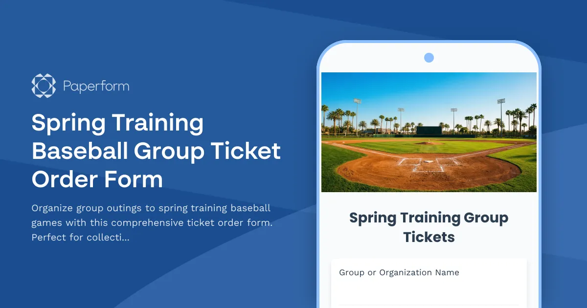 Spring Training Baseball Group Ticket Order Form