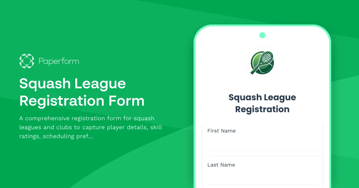 Squash League Registration Form