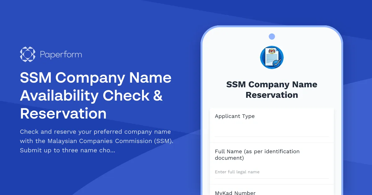 SSM Company Name Availability Check & Reservation