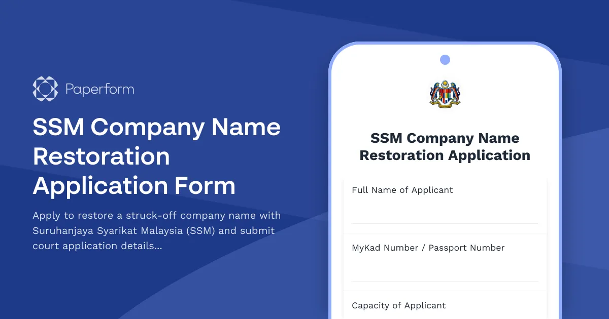 SSM Company Name Restoration Application Form