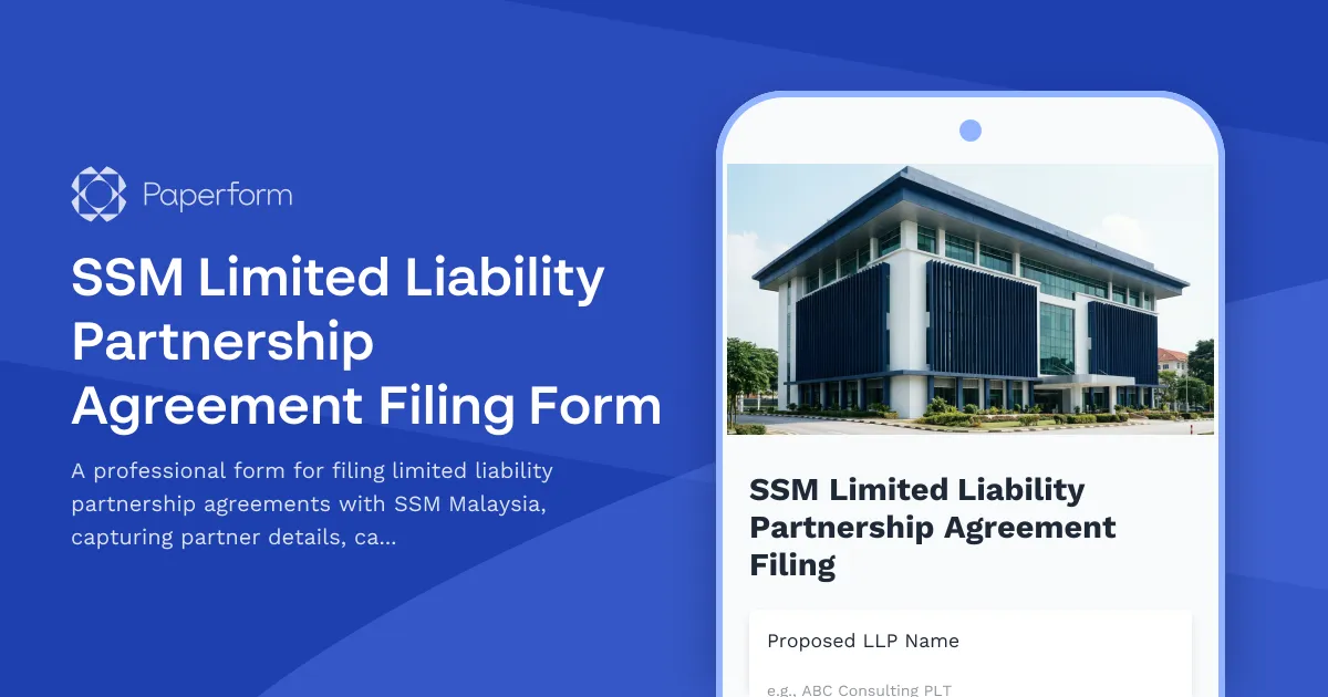 SSM Limited Liability Partnership Agreement Filing Form