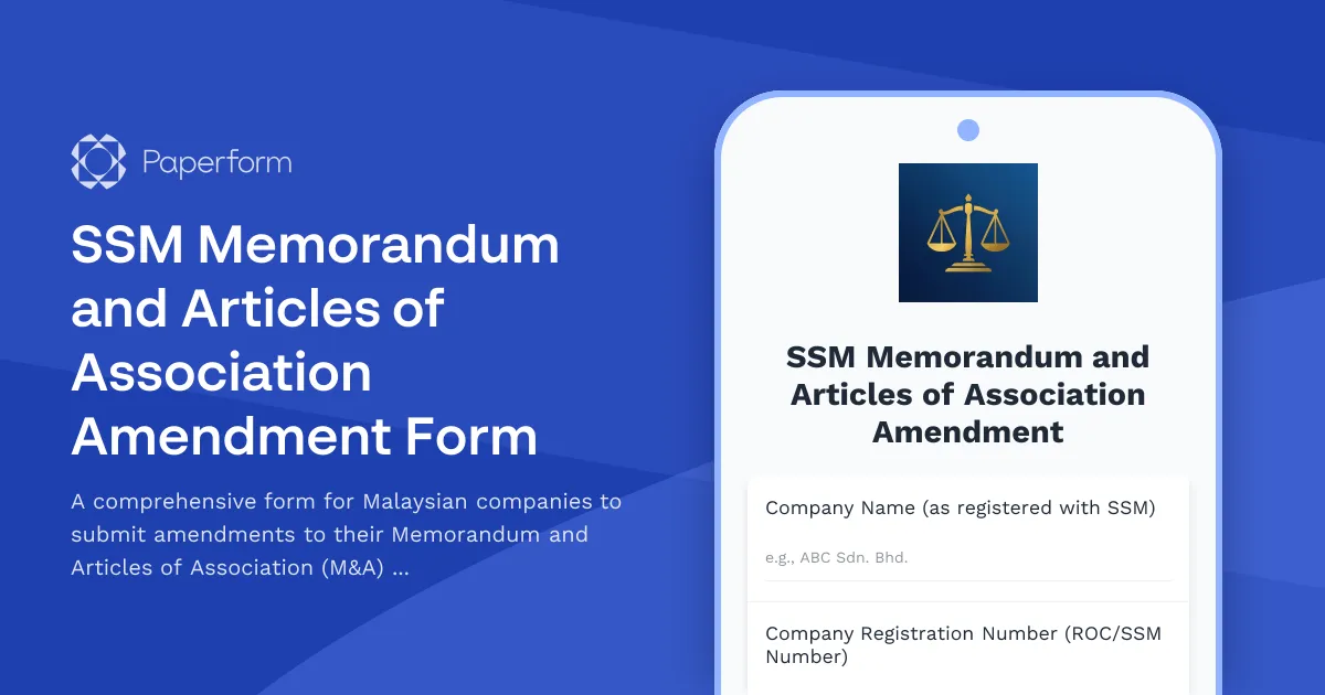 SSM Memorandum and Articles of Association Amendment Form