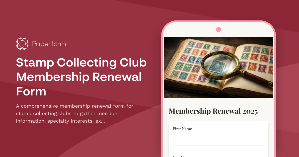 Stamp Collecting Club Membership Renewal Form