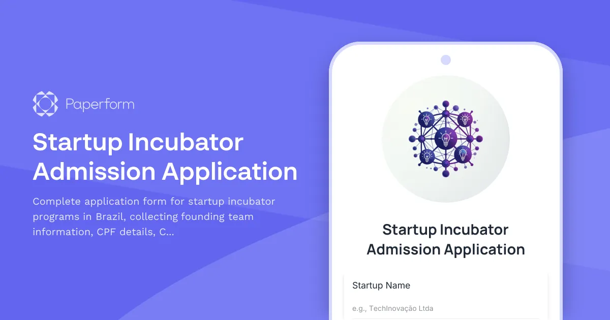 Startup Incubator Admission Application