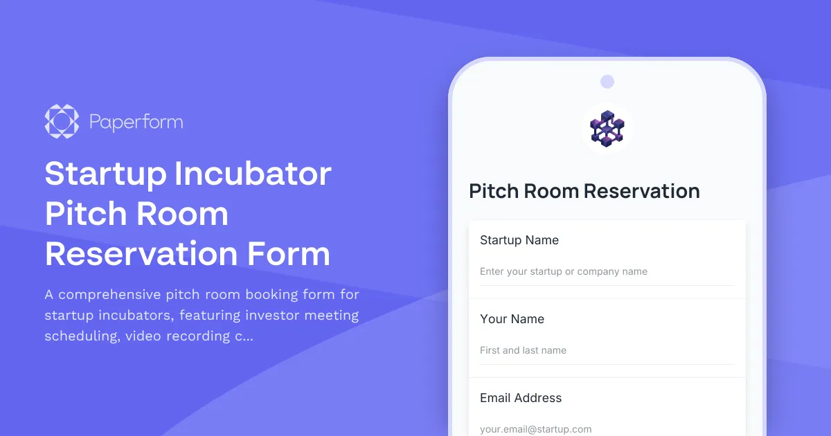 Startup Incubator Pitch Room Reservation Form