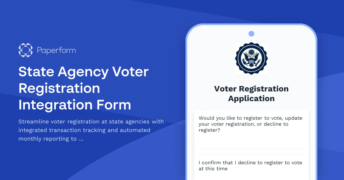 State Agency Voter Registration Integration Form