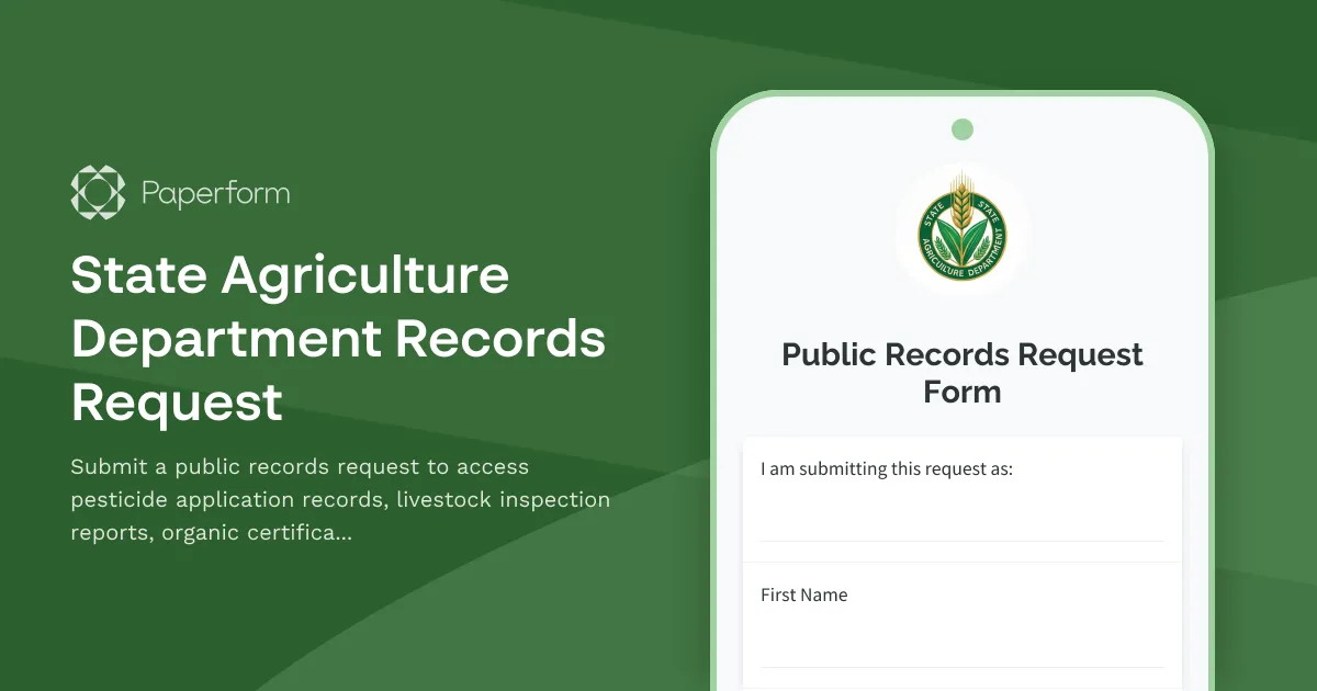 State Agriculture Department Records Request
