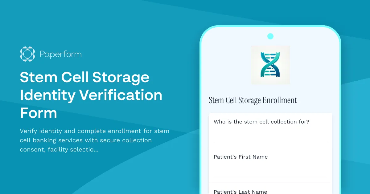 Stem Cell Storage Identity Verification Form
