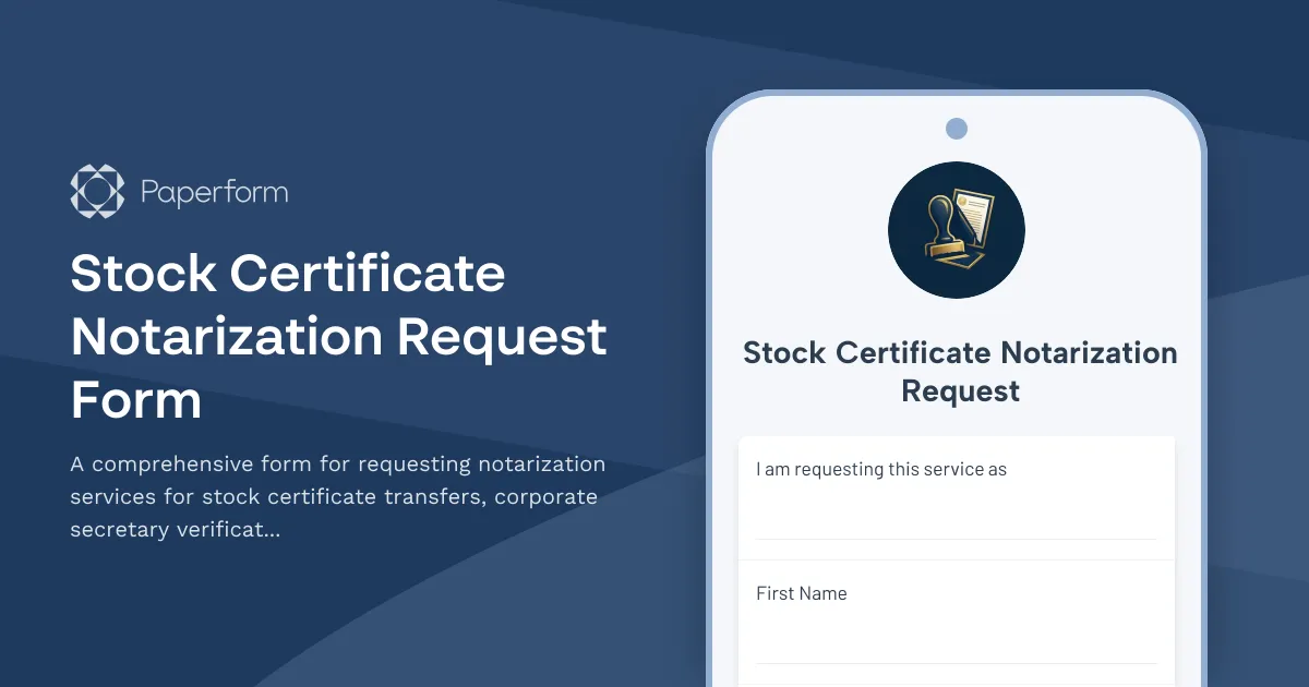 Stock Certificate Notarization Request Form