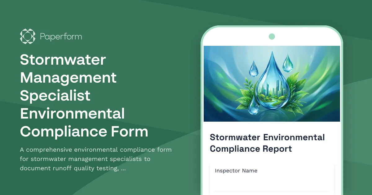 Stormwater Management Specialist Environmental Compliance Form