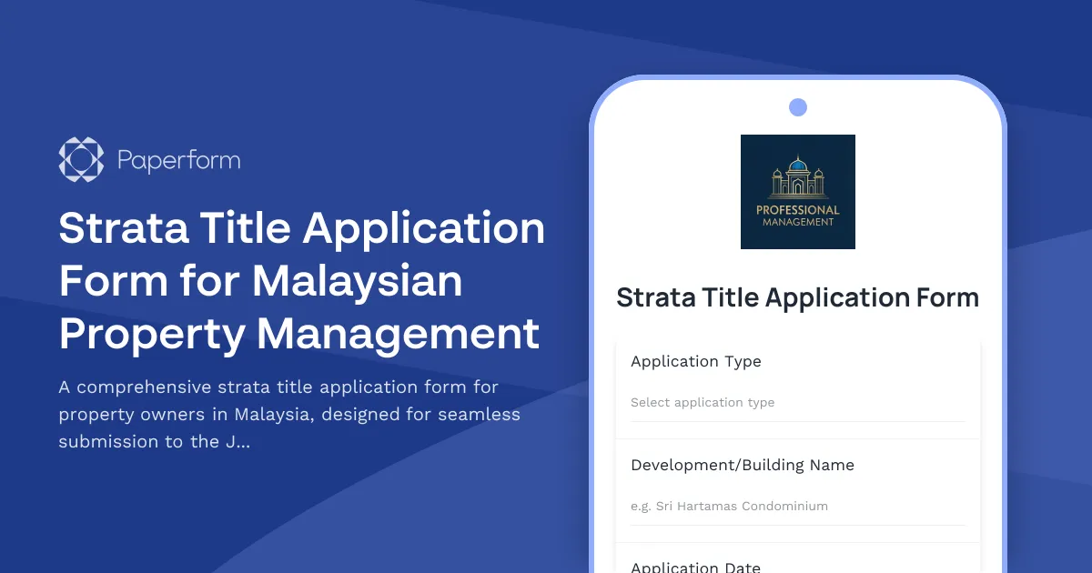 Strata Title Application Form for Malaysian Property Management