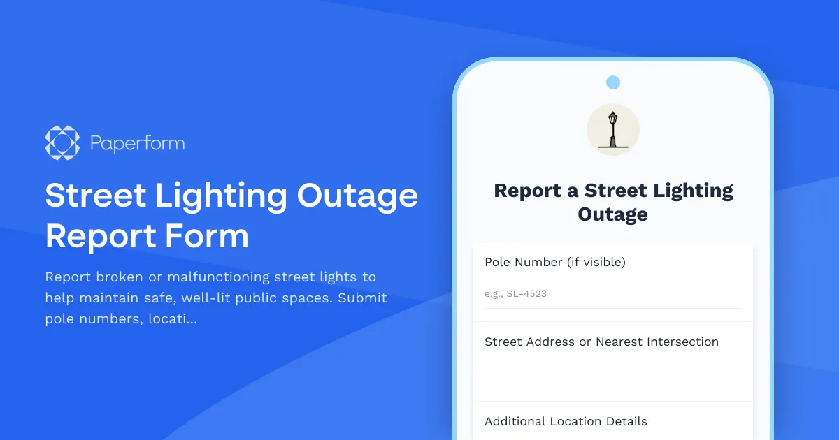 Street Lighting Outage Report Form