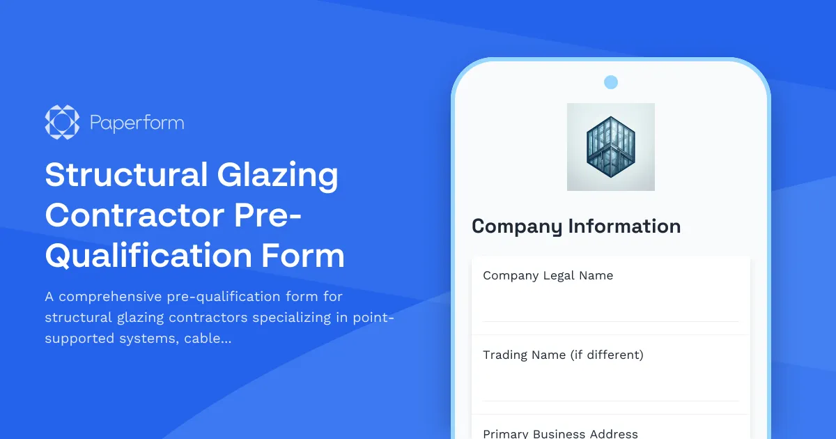 Structural Glazing Contractor Pre-Qualification Form