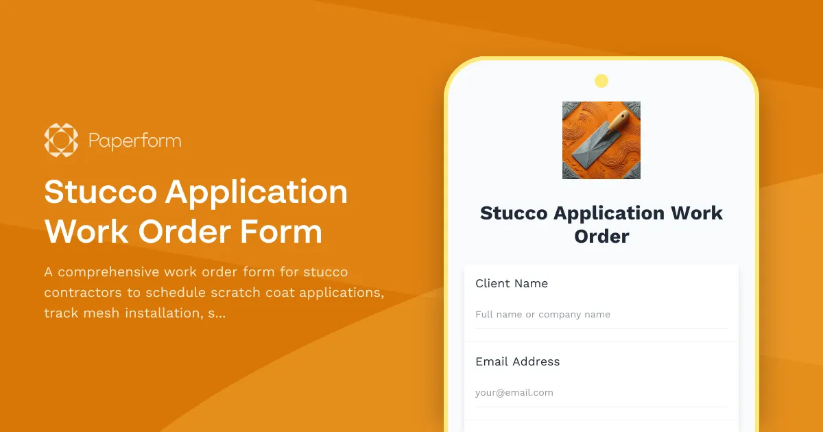 Stucco Application Work Order Form