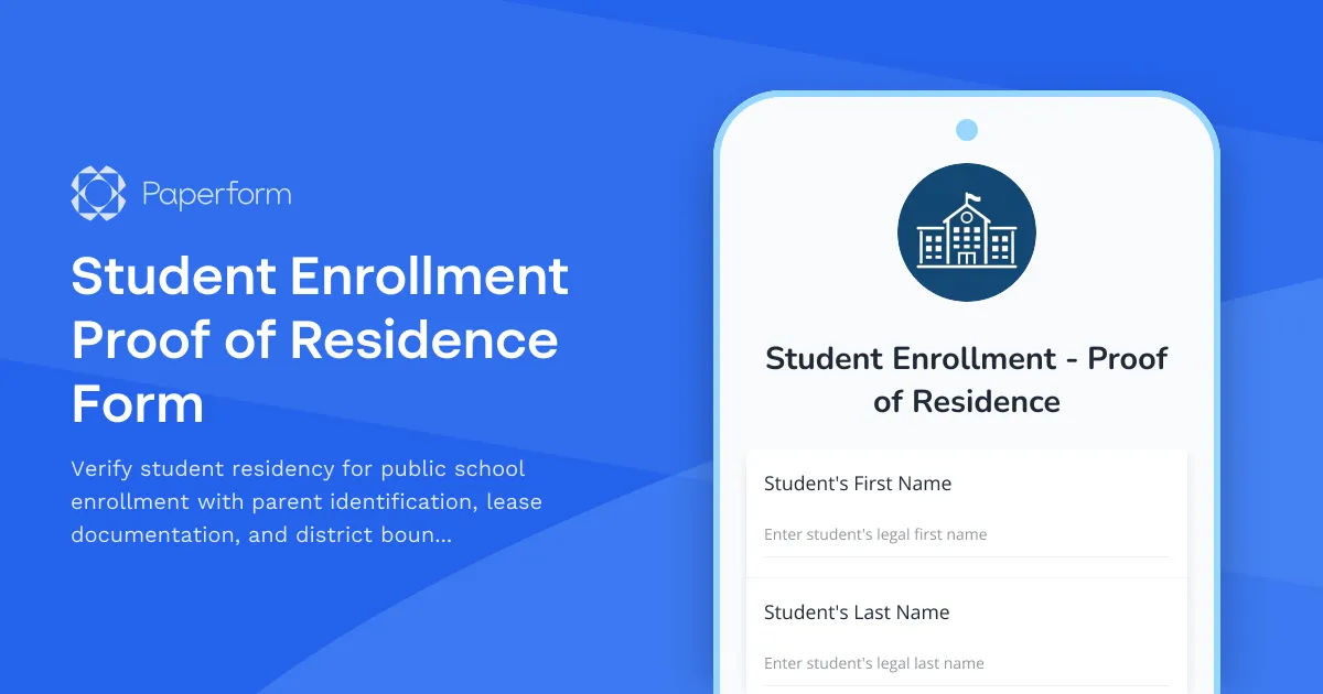 Student Enrollment Proof of Residence Form