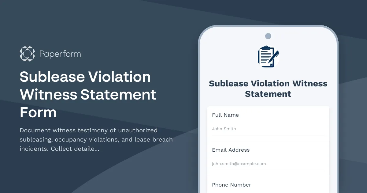 Sublease Violation Witness Statement Form