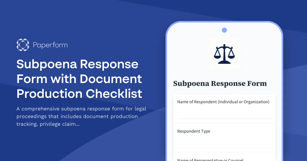 Subpoena Response Form with Document Production Checklist