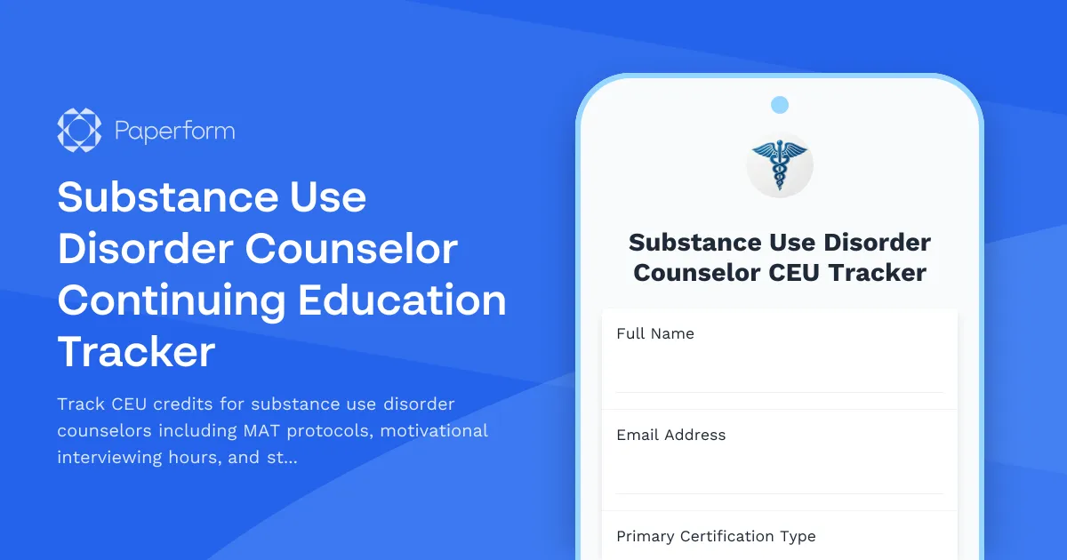 Substance Use Disorder Counselor Continuing Education Tracker