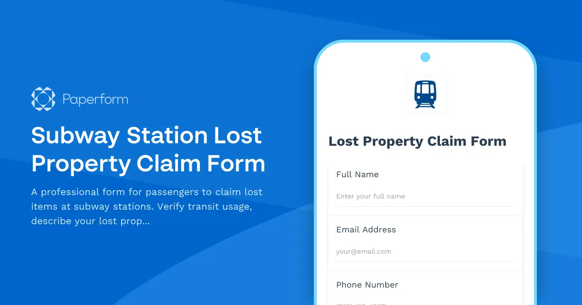 Subway Station Lost Property Claim Form