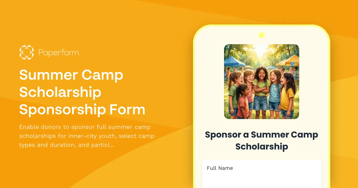 Summer Camp Scholarship Sponsorship Form